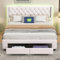 PerGar Schubladenbett 180x200 cm, Modernes Bett mit Schubladen, Nieten und LED Lichtstreifen, Beiges Samt Schubladenbett mit USB-Ladeanschlüssen und Aufbewahrungstaschen, Doppelbett (180x200cm)