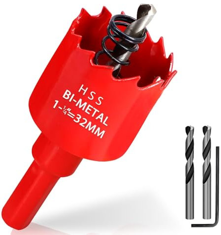 KACNON Sierra de corona de 32 mm, acero rápido universal HSS M42, sierra de corona bimetálica con vástago hexagonal y taladro, tamaños completos, para madera, plástico, placas de yeso, chapa, color