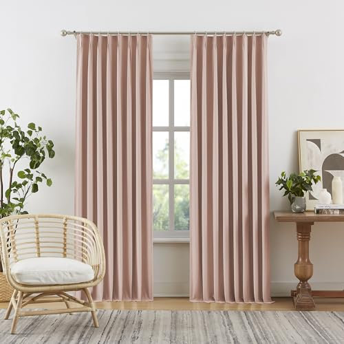 Cute Dusty Pink Blackout Linen Curtains 92 Inches Long - Rose Blush Pinch Pleat Track Curtains Blackout with Hooks Viral Pleat Drapes for Girls Bedroom Nursery,50 by 92 Inch, 2 Panels, Back Tab