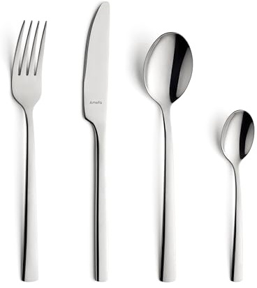 Amefa Manille Besteck Set für 6 Personen, Besteckset 24-teilig | 18/0 Hochglanzpolierter Edelstahl, Messer, Gabeln, Löffel und Teelöffel, Cutlery Set - Silber