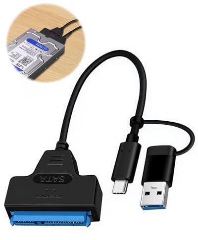 Adaptador USB Sata, Cable USB 3.0 a SATA 5Gbps Adaptador Disco Duro SSD/HDD 2.5 3.5 Compatible con Windows, Mac, Linux, Convertidor SATA III USB Tipo C, Cable de disco duro externo
