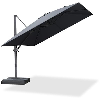 PURPLE LEAF Sonnenschirm 300 x 300 cm Quadratisch, Ampelschirm mit Kurbel, Gartenschirm neigbar, Terrassenschirm für Gärten, Cafés, Bespannung Polyester, 360° Rotation, Grau