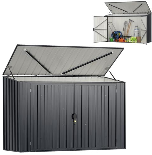 TANGZON 6x3FT/193 x 79 CM Metal Garden Shed, Outdoor Tool Storage House with Pitched Roof, Lockable Door & Hydraulic Gas Rod, Weatherproof Gardening Shed Box for Backyard Lawn Patio