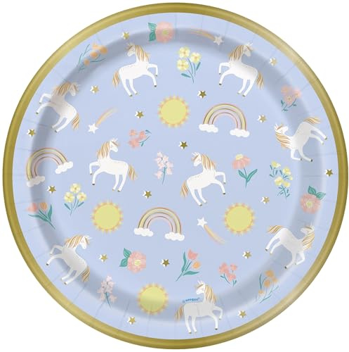Unique 80755EU - Paper Plates - 23 cm - Dainty Unicorn Party - 8 Count (Pack of 1)