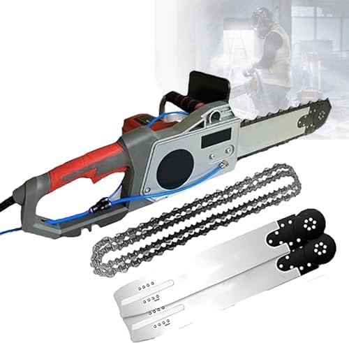 Elektrische Kettensäge für Betonschneider, Betonkettensäge mit synchronisierter Wasserpumpe, 2 Diamantketten, 2 Führungsschienen, Vollkupfermotor, Zementsäge,350mm