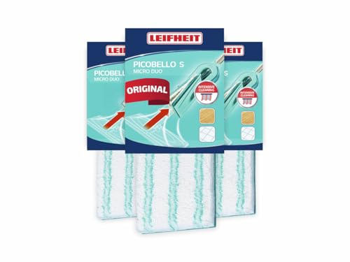 Leifheit Housse de Rechange Picobello S Micro Duo, pour Tous sols, Lot de 3 | Housse de nettoyage 27 cm, microfibre avec poils spéciaux pour les joints et les sols structurés, serpillère lavable à 40 °C