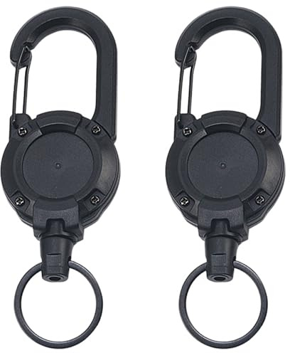 Retractable Keychain Lanyard 2 Pack – Heavy Duty Key Ring with 23.6'' Steel Cord Extendable Keyring with Clip & Retractable Badge Reel Durable Key Holder Lanyard Accessories for Work Office and Ou