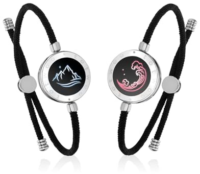 TOTWOO Long Distance Touch Bracelets with Vibration Function | Smart Jewellery His and Hers Couples Matching Bracelets Couple Pair One-to-One via Bluetooth Sun & Moon + Mountain & Sea