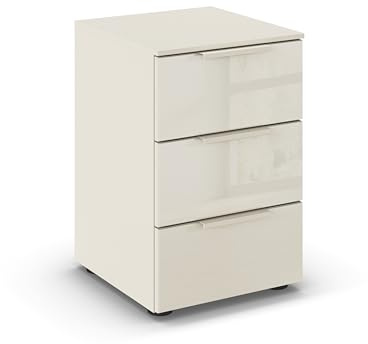 Rauch Möbel Flipp, Nachttisch für Schlafzimmer, Kinderzimmer, Wohnzimmer, Jugendzimmer, Flur, Garderobe, 3 Schubladen, mit Softclose-Funktion, Farbe Glas Beige, Breite 40 cm