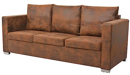 Owoxanthellate 3-Sitzer Couch 191x73x82 cm im Vintage-Look aus Kunst-Wildleder für Wohnzimmer, Büro & Lounge