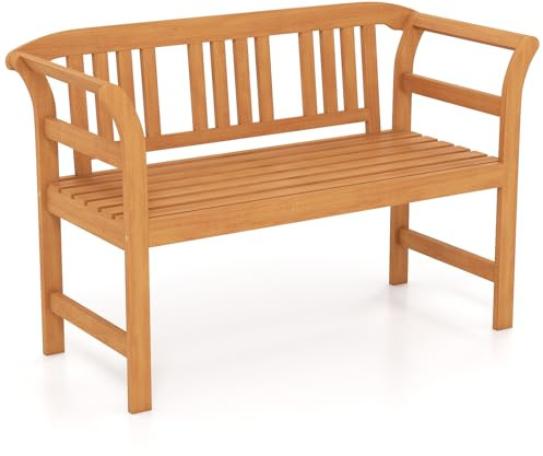 COSTWAY Gartenbank Holz, Holzbank wetterfest, 2-Sitzer Friesenbank aus Akazienholz, Sitzbank mit Armlehnen, Balkonbank bis 360 kg belastbar, Parkbank für Garten, Balkon, Terrasse (Vertikal)