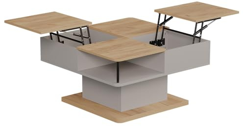 Vicco Couchtisch Movira, Beige, 80 x 45 cm | mit Staufächern, mit Hebemechanismus und zwei offenen Ablageflächen