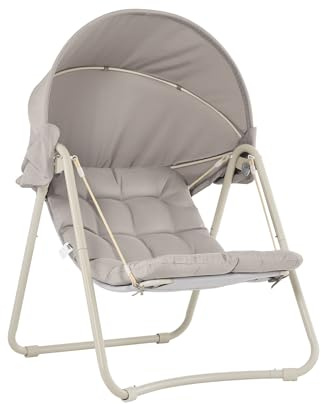 SoBuy Hängesessel Outdoor Hängestuhl Schaukel Outdoor Gartenmöbel Set Balkonmöbel Gartenliege Sonnenliege Liegestuhl Hängematte Schaukelstuhl Sitzsack Beige 108x163x126 cm OGS62-MI
