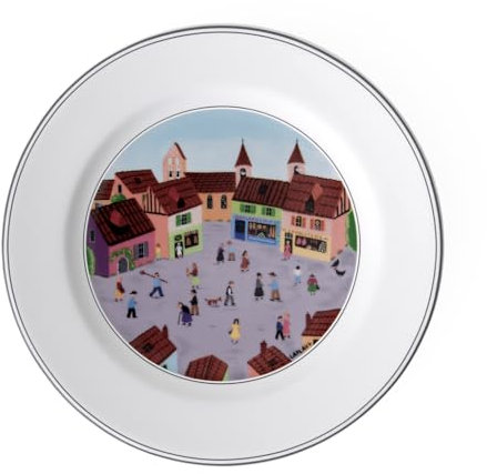 Villeroy & Boch Design Naif Assiette à dessert Village, 21 cm, Porcelaine Premium, Blanc/Multicolore