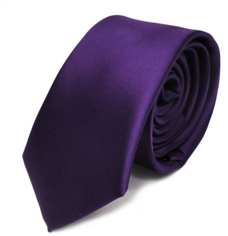 TigerTie Herren Krawatte 6 cm schmale Satin Tie in dunkles lila violett einfarbig uni Business, festliche Veranstaltungen und Freizeit