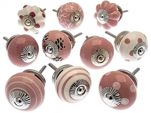 Mango Tree Mixed Set of Pink & White Ceramic Cupboard Knobs/door knobs/drawer knobs x Pack 10 (MG-202)