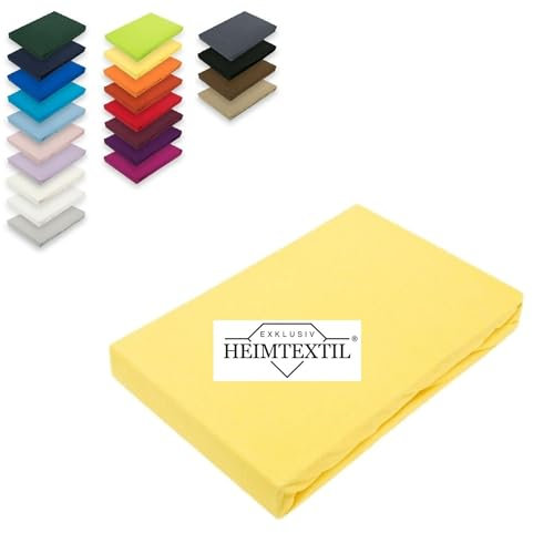 EXKLUSIV HEIMTEXTIL Marke Jersey Spannbettlaken 140-160 x 200 cm 100% Baumwolle Öko - Tex Zertifiziert, Markenqualität, Matratzenhöhe bis 25 cm, Gelb