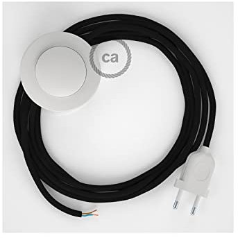 creative cables - Cablaggio per piantana, Cavo RM04 Effetto Seta Nero 3 m. Scegli Il Colore dell'interruttore e della Spina. - Bianco