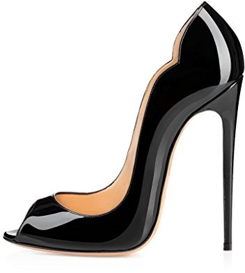 elashe - Damenschuhe - Bequeme High Heels 12cm - Peeptoe Stiletto Schwarz EU38