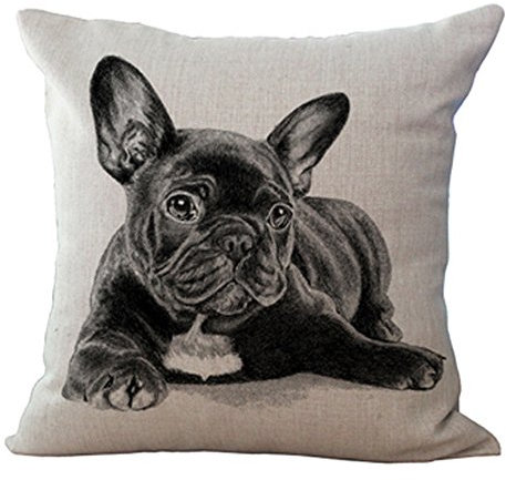 Kissenbezug von Hengjiang mit Design Einer niedlichen französischen Bulldogge, Leinen-Baumwolle, dekorativer Kissenbezug, Hund 07