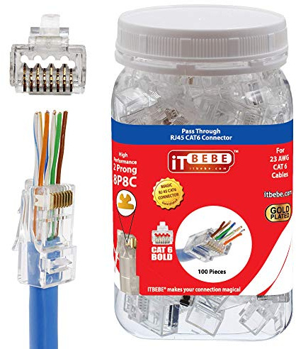 ITBEBE vergoldeter RJ45 CAT6 Bold 100 Stück Enddurchlass Stecker für 23 AWG Kabel