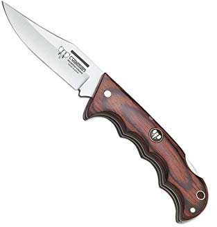 Cudeman 333-R Klappmesser 8 cm Klinge aus MoVa-Edelstahl, 10,5 cm rote Klinge für Jagd, Überleben und Bushcraft + Flaschenhalter