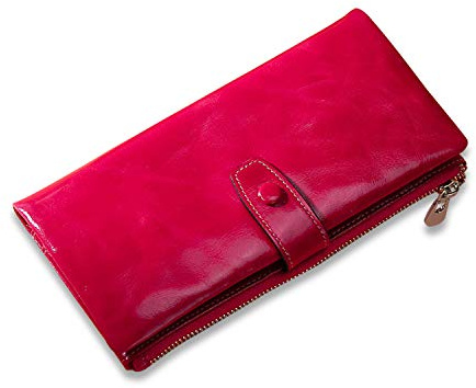 FANDARE Mode Geldbörse Münzbörsen mit RFID für Damen Unterarmtasche Herren Brieftasche Clutches Geldklammer Kreditkartenetui Portemonnaie Geldbeutel Portmonee Reise Leder Geldbörse Rosenrot