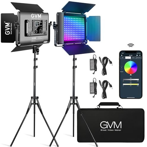 GVM 50W Lampe vidéo LED RVB, Panneau Lumineux LED 680RS avec contrôle APP, éclairage de Studio avec 8 scènes d'effets Lumineux, kit d'éclairage de Photographie pour Youtube, 3200K-5600K, CRI 97+