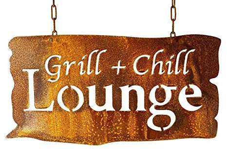 Rost Schild Grill und Chill 24x46 cm Edelrost Schild BBQ grillen