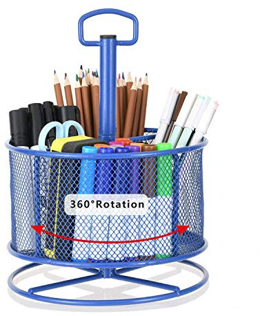 Marbrasse Netz Schreibtisch Organizer,360 Grad Drehbarer Multifunktionaler Stifthalter,4 Fächer Stiftehalter,Aufbewahrungsbox für Zuhause, Büro Stifthalter (Blau)