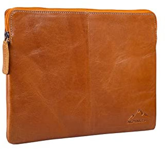 Alpenleder Laptophülle SPEZI – Echt Leder Laptoptasche – Universal Braun Vintage Leder gepolstert Laptop Hülle passend für MacBook oder iPad bis 13 Zoll (33 x 24 x 1.5, Cognac)