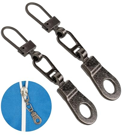 Reißverschluss Anhänger zur Reparatur, 2 Stück, aus Metall, in Grau-Schwarz, Ersatz Zipper für Reissverschluss, RV Schieber für Mantel, Koffer, Jeans, Tasche, Reißverschlusslaschen Puller Set