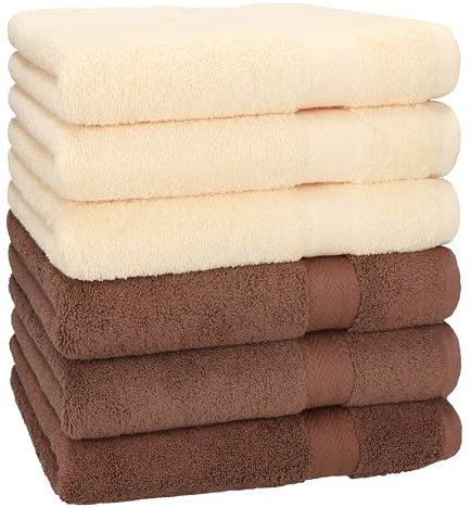 Betz Handtuch 6er Pack Handtücher Set Premium Größe 50x100 cm 100% Baumwolle - gut trocknend, Gute Qualität - ideal für Sport, Strand, Reisen Farbe beige/nuss