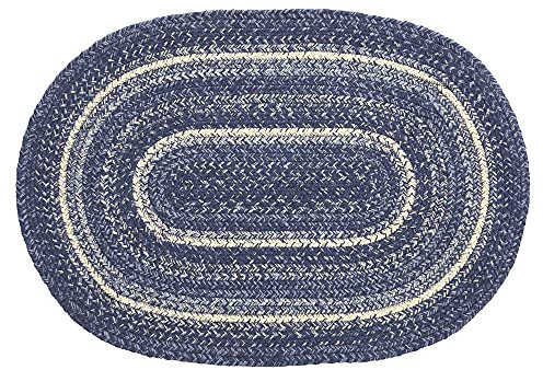 VHC Brands Great Falls Teppich mit PVC-Pad, Jute-Mischgewebe, oval, Blau, Weiß, 50,8 x 76,2 cm