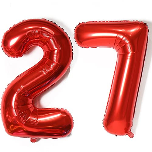 Luftballons Zahl 27, Zahl ballon 27 rot Luftballons 27. Geburtstag deko frau Folienballon 27 Zahlballons 27 rot XXXL 40 Riese Aufblasbar Helium Ballon 27 jahre Geburtstag Deko frauen rot(27)