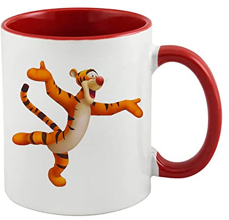Getagift Tiger Cartoon Birthday Secret Santa Chritmas Unique Ceramic Inside Coloured Mug. (Red)
