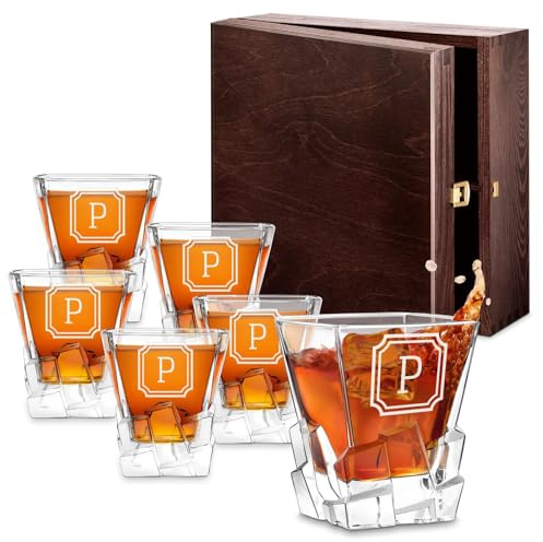 Maverton 6er Whiskygläser Set mit Gravur - 250ml personalisiert - edles Kristallglas - zum Geburtstag - für Männer - Whiskey Gläser Set mit luxuriösem Design - Monogramm