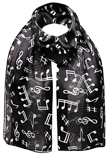 BasicSense Satin-Schal mit Musiknote, für Damen, Mädchen, Chor, Musik, Performance, Schulschals, Schwarz , One size