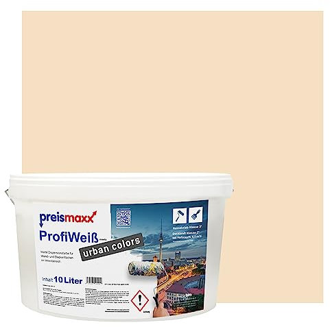 Preismaxx Profiweiß Wandfarbe beige 10L, hohe Deckkraft, Dispersionsfarbe innen, Innenwandfarbe Raumfarbe wüstensand deckend, Deckkraftklasse 2, matt Innenfarbe Profi Qualität