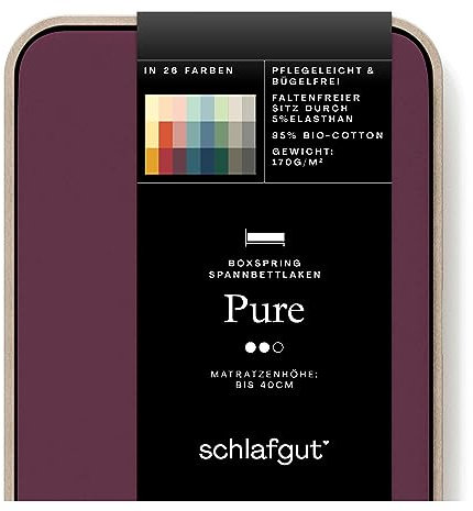 Schlafgut Pure Boxspring Spannbettlaken 140x200cm bis 160x220cm Purple Deep, Spannbetttuch aus weicher Biobaumwolle