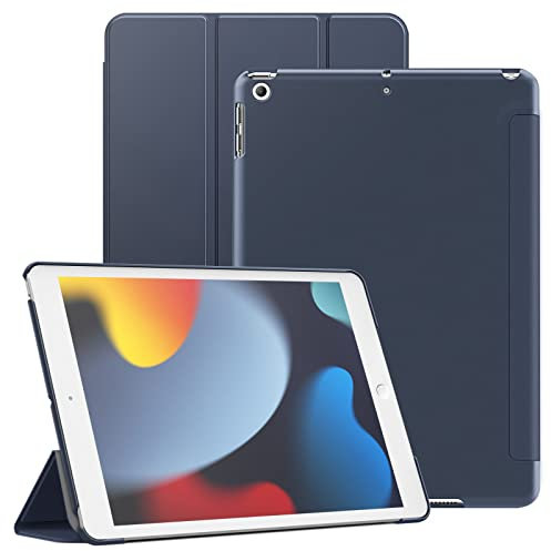 JETech Funda para iPad 10,2 Pulgadas (9.a/8.a/7.a Generación, 2021/2020/2019), Carcasa Trasera Dura Protectora, Cover con Soporte para Tableta de Tacto Suave, Auto-Sueño/Estela (Marino)
