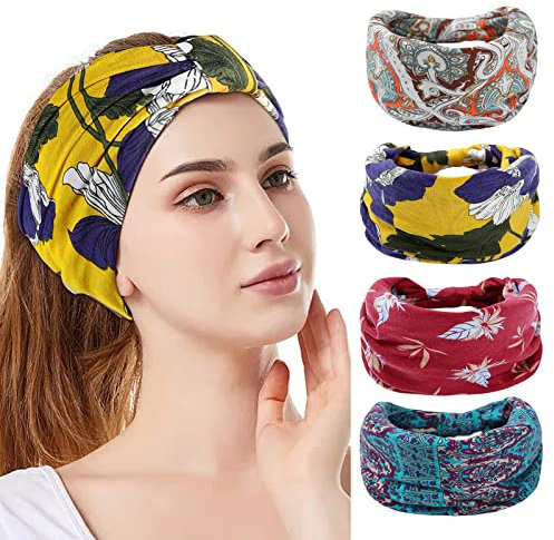 Lyneun Damen Boho Stirnband, Breite Knotted Haarbänder, Retro Bogen Elastische haarband, Yoga Stretchy Bandeau für Damen und Mädchen