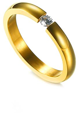 KnBoB Hochzeitsringe für Frauen, Edelstahl Damen Silber/Schwarz/Gold/Roségold Solitär mit Weiß Zirkonia Eheringe Elegant