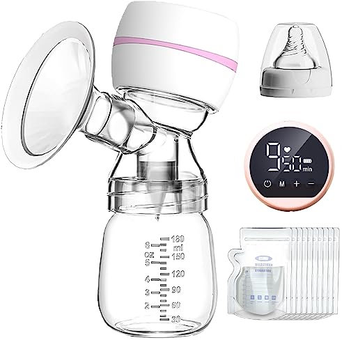 Electric Breast Pump with 10 Breastmilk Storage Bags， All-in-one Automatic Electric Breast Pump Painless Breast Massager，3 Modes, 9 Levels,Portable Breast Pump Strong Suction Power, Quiet, Pain Free