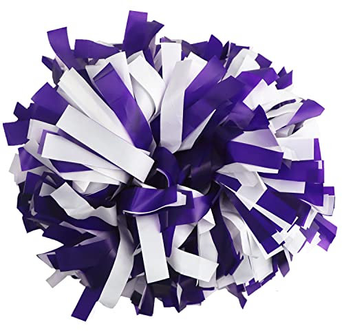 GUIFIER Cheerleader-Pompons aus Kunststoff, 15.2 cm, Cheerleader-Pom-Poms mit Schlagstock-Griff, Pompons, Cheerleader-Pompons für Kinder, Mädchen, Cheerleader, Teamgeist (lila und weiß), 2 Stück