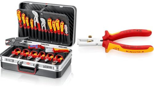 KNIPEX Werkzeugkoffer Vision24 Elektro 00 21 20 & Abisolierzange mit Öffnungsfeder, universal 1000V-isoliert (160 mm) 11 06 160
