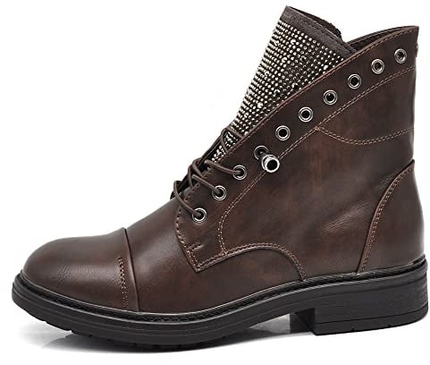IF Fashion Stiefeletten Winterschuhe Damenschuhe Schnürsenkel Nieten Strass IF163, 37 EU