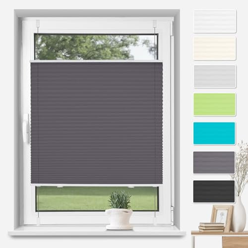 TFSKY Plissee Klemmfix ohne Bohren Anthrazit B80 x H90 cm, Plisseerollo Jalousie Lichtdurchlässig Faltrollo Easyfix Sonnenschutz und Sichtschutz für Fenster & Tür