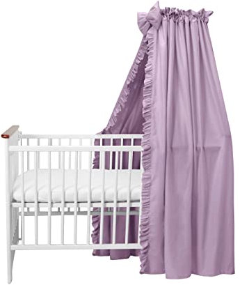 balbina Baldachin 100% Baumwolle, Deko-Set für Kinderbett, Betthimmel mit Rüsche & Schleife, Moskitonetz für Babyzimmer, Undurchsichtiger Bettvorhang ohne Himmelstange, 240 x 165 cm, Violett