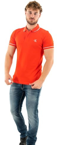 Calvin Klein Jeans Herren Poloshirt Kurzarm Slim Fit, Rot (Fiery Red), XXL